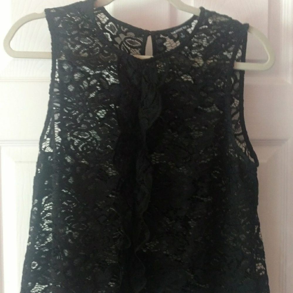 Who What Wear ruffle front black lace tank